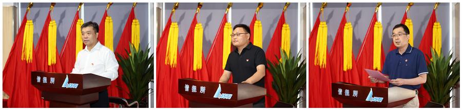 情报所领导班子发言 张士运作总结发言（左）、王健介绍2026年情报所获得“光荣在党50年”纪念章的老党员基本情况（中）、侯元元主持会议（右）